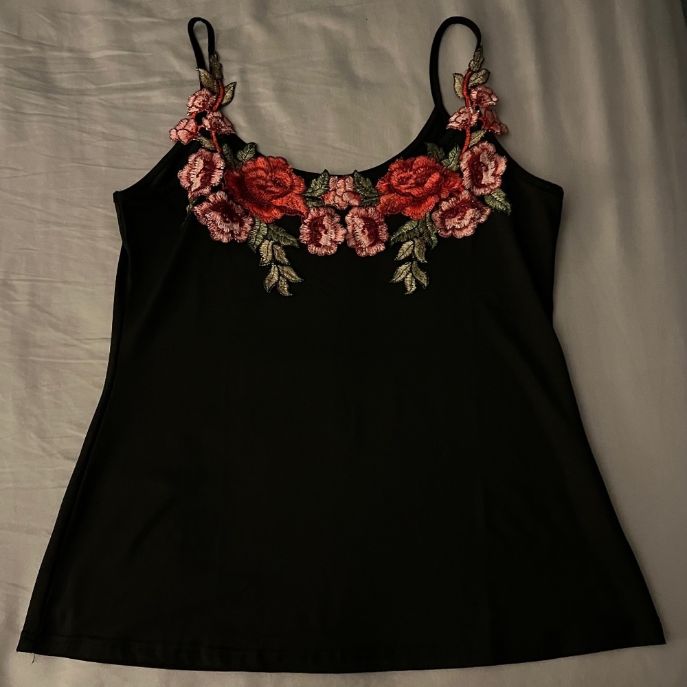 Floral black tank top